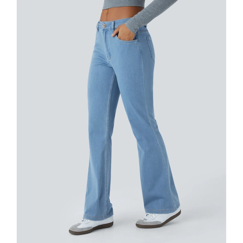 Halara Flex Denim Mid Rise Pockets Casual Bootcut Jeans XL Petite Sunny Blue